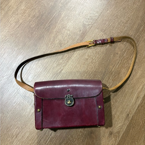 Etienne Aigner Handbags - Etienne Aigner Burgundy Leather Crossbody with Tan Strap